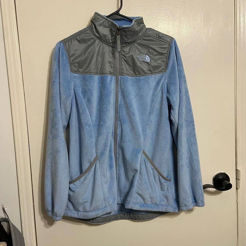 The North Face Girls Fleece Jacket Light Blue Gray Full Zip Youth XL 18 Active